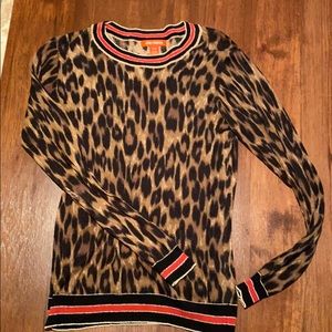 Leopard print sweater with striped details